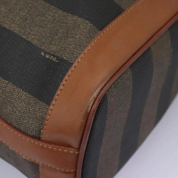 FENDI Pecan Canvas Shoulder Bag PVC Brown Black gold Auth yk18186 - Picture 3 of 16